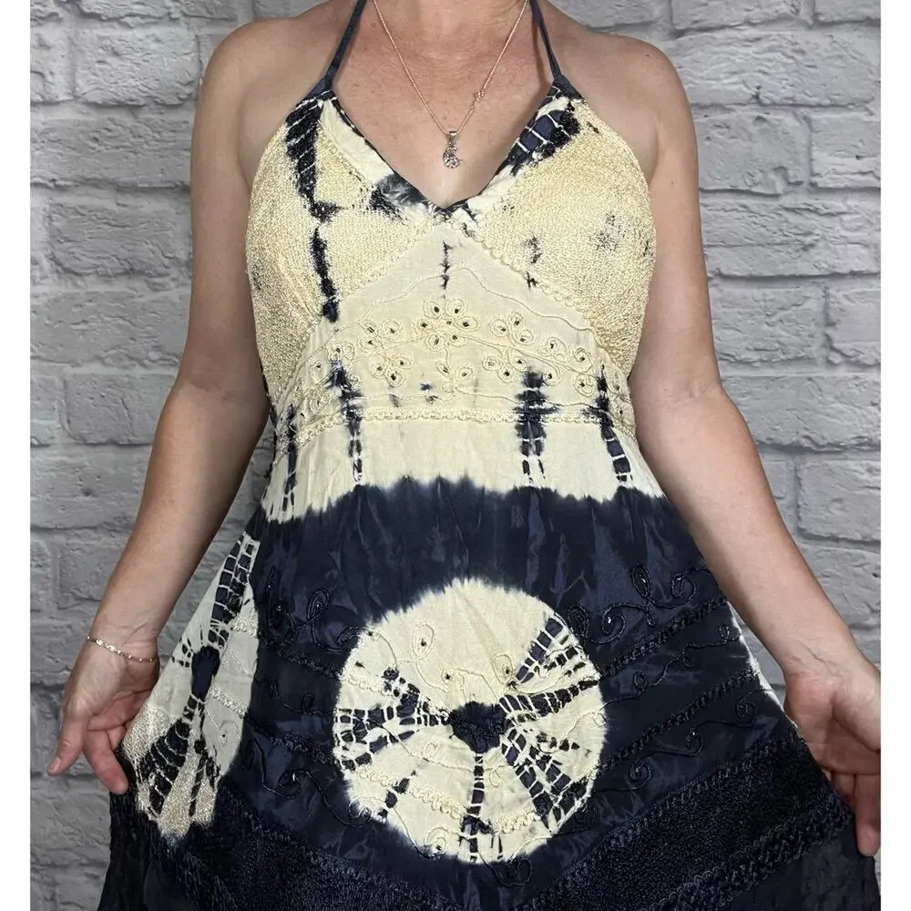 Vintage Y2K L.S.I. Bollywood-inspired embroidered mini halter dress